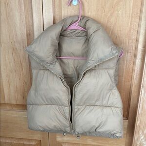 Tan cropped puffer vest